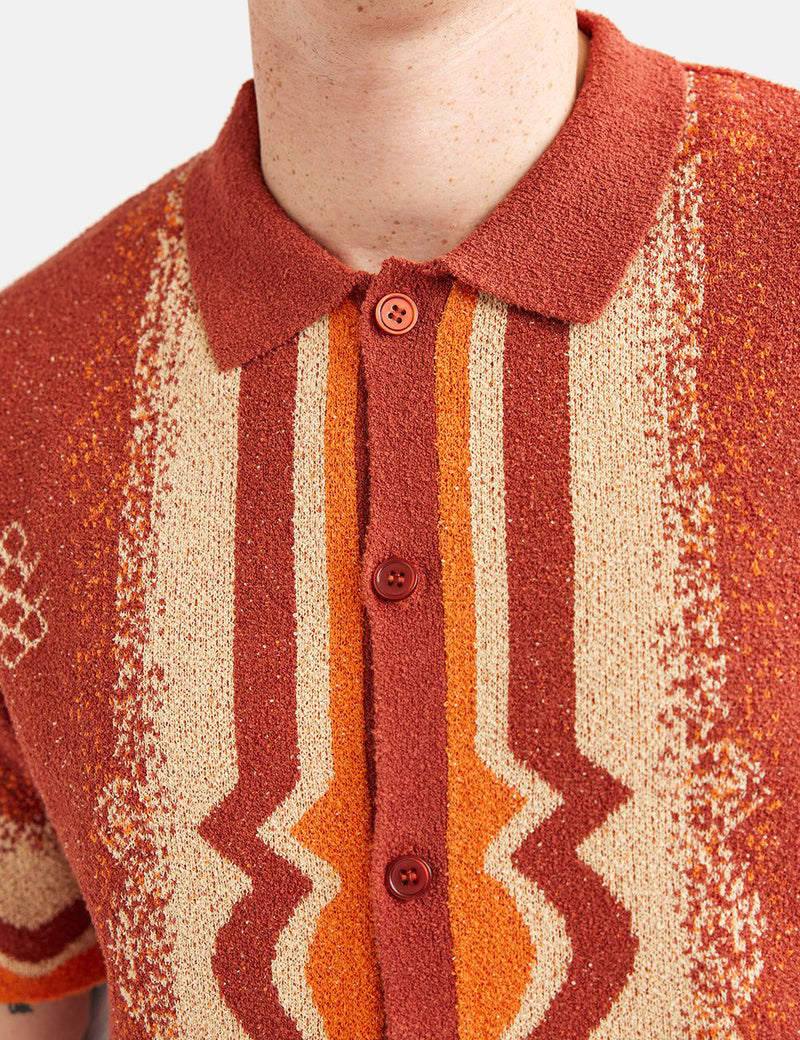 Percival Chinoisery Boucle Short Sleeve Shirt - Rust Red