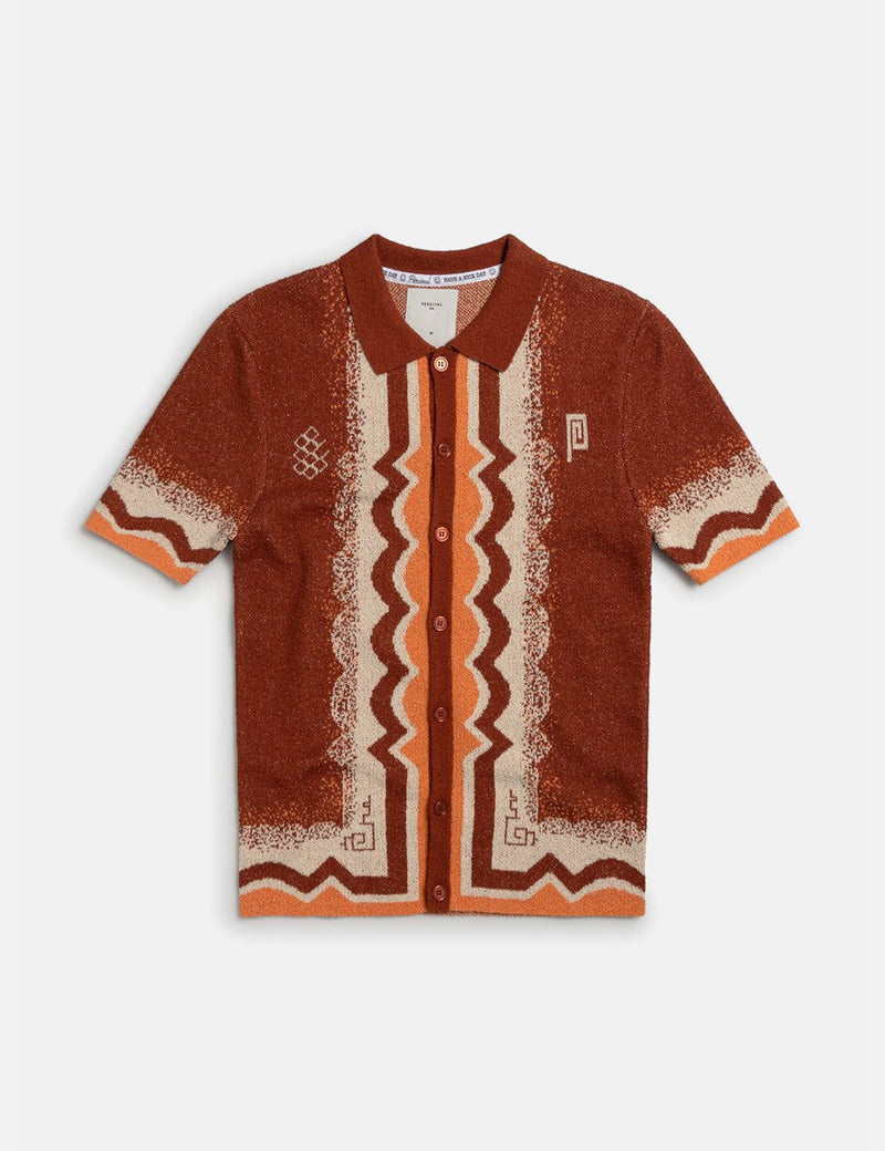 Percival Chinoisery Boucle Short Sleeve Shirt - Rust Red
