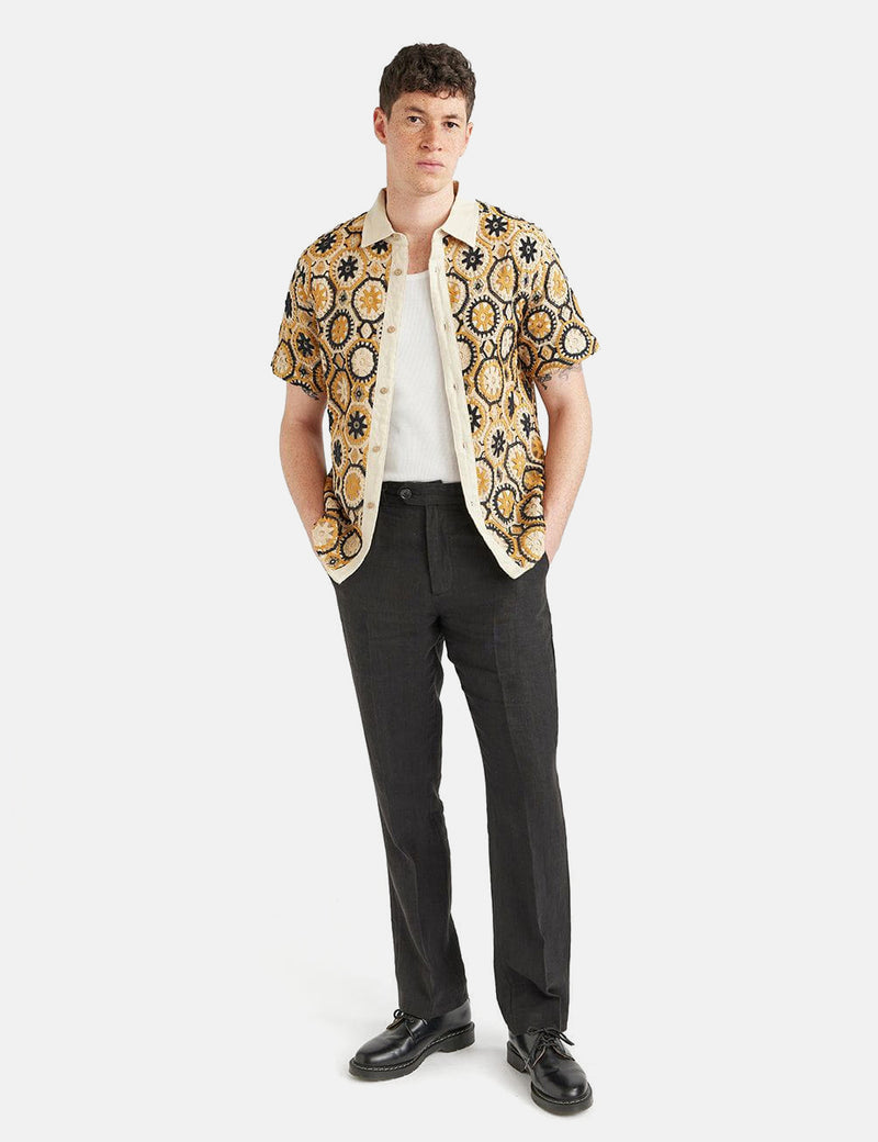 Percival Crochet Short Sleeve Shirt - Tan/Black