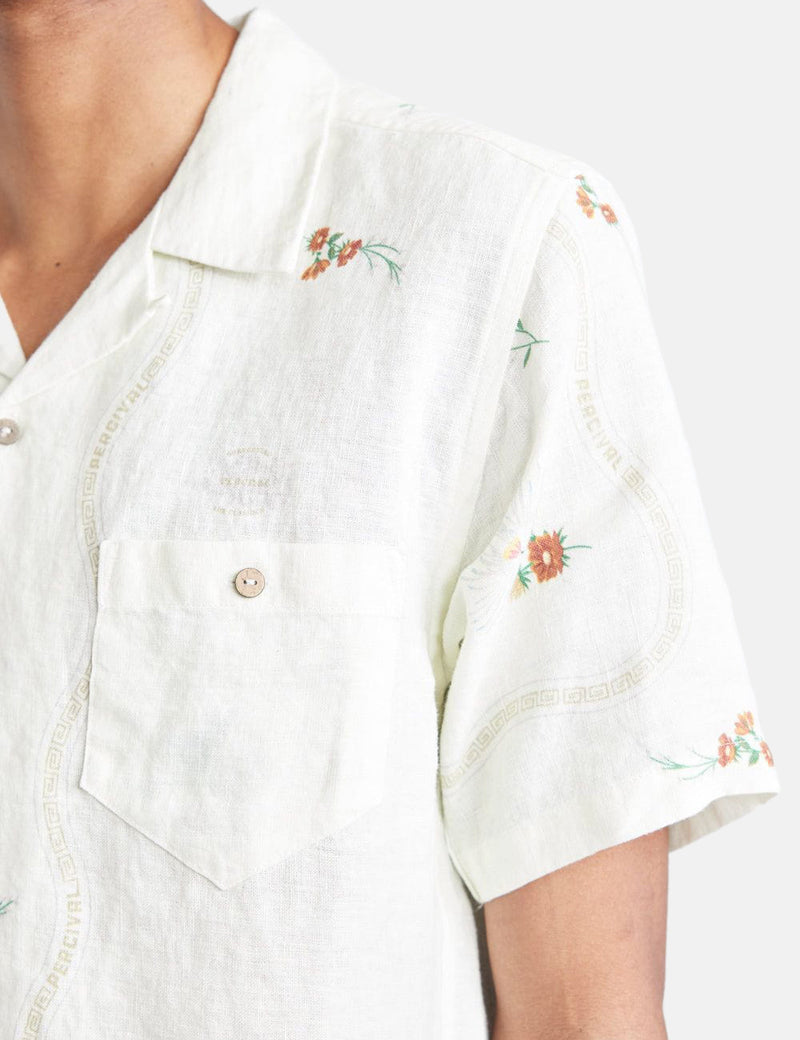 Percival Kowloon Cuban Short Sleeve Shirt (Linen) - White