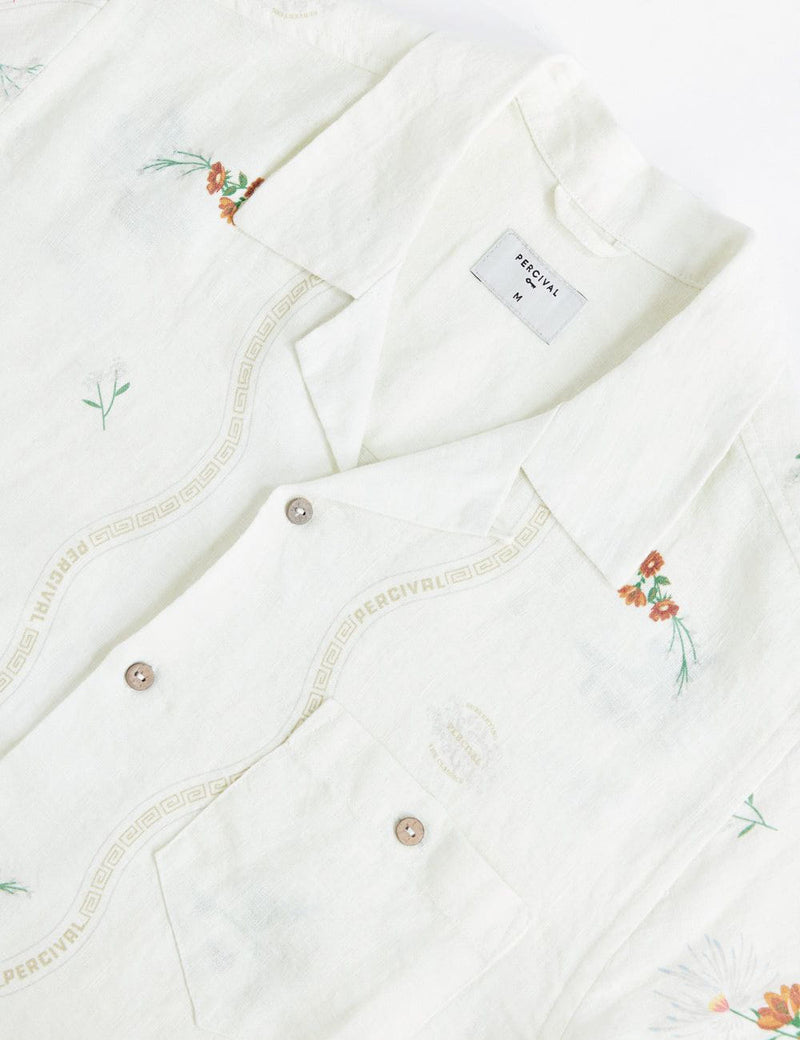 Percival Kowloon Cuban Short Sleeve Shirt (Linen) - White