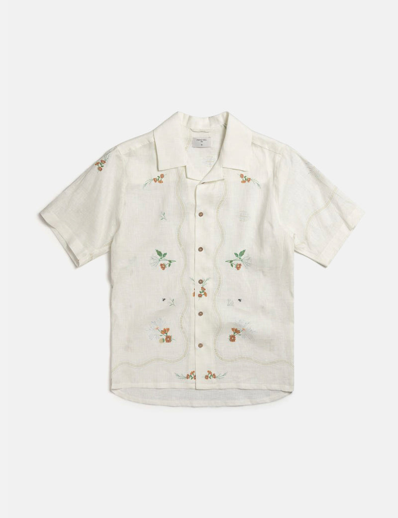 Percival Kowloon Cuban Short Sleeve Shirt (Linen) - White