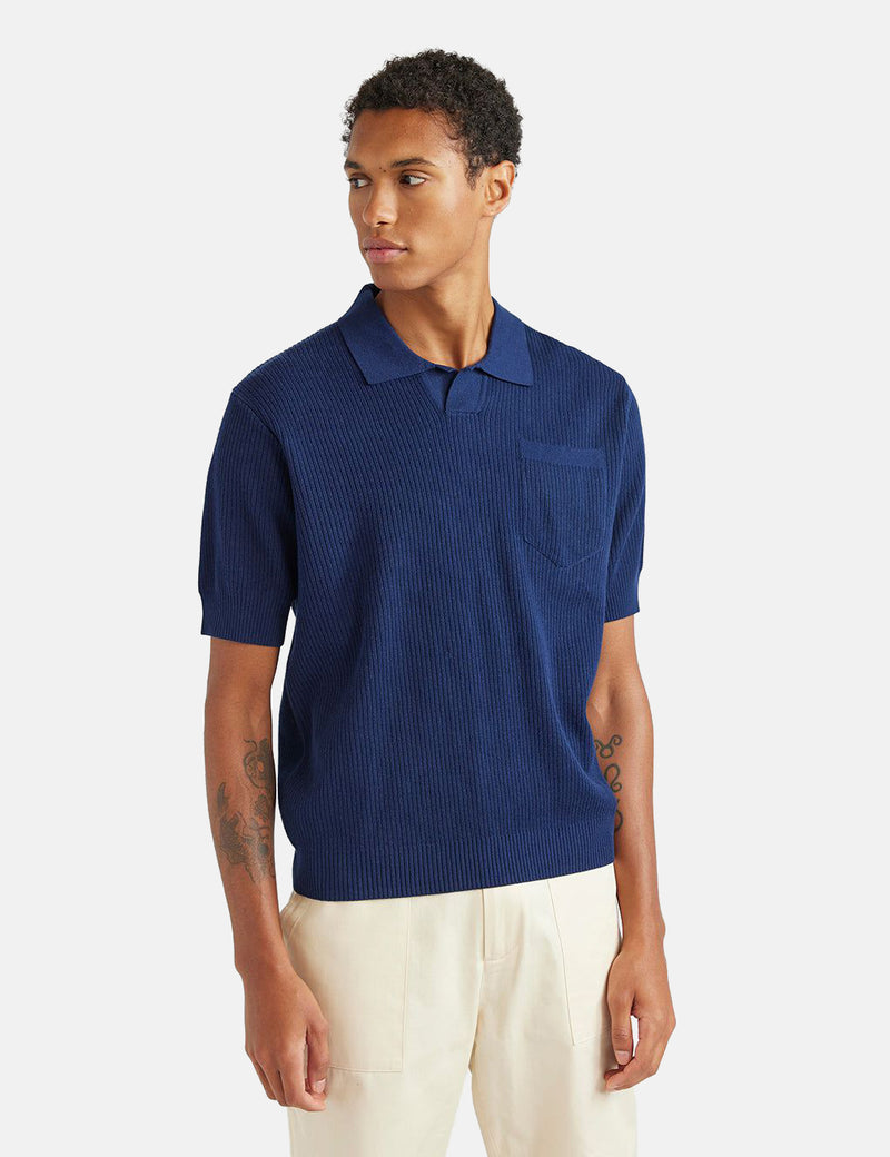Percival Pullover Knit Shirt - Navy Blue