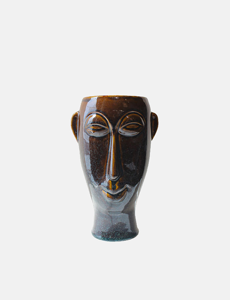 Present Time Mask Plant Pot Long (Porcelaine Émaillée) - Brun Foncé
