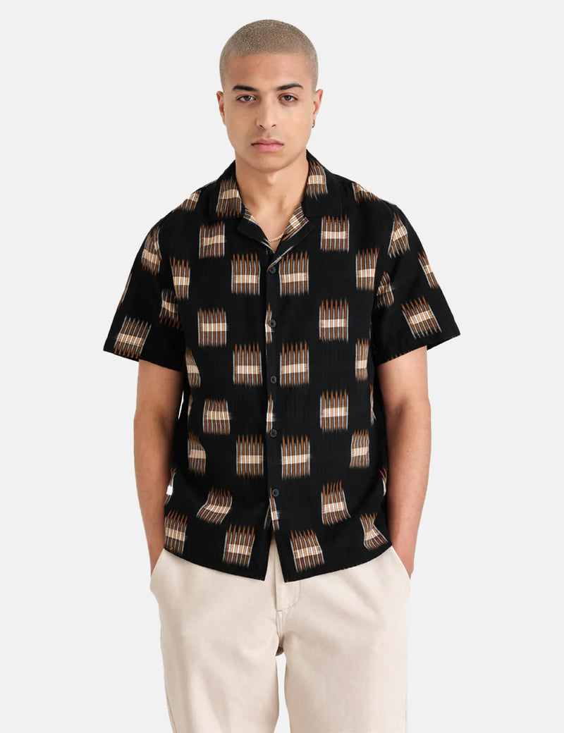 Wax London Didcot Short Sleeve Shirt - Ikat Black