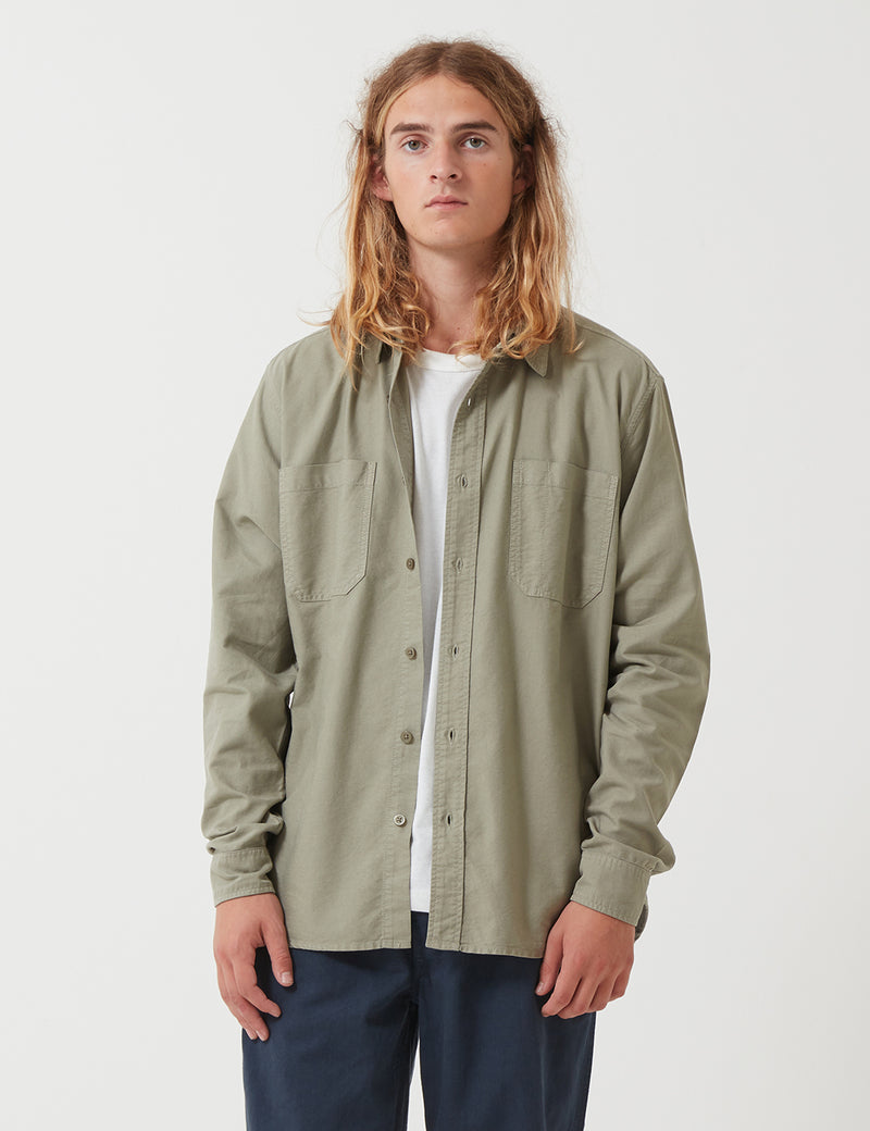 Nigel Cabourn Welder Pocket Oxford Shirt - Washed Army Green