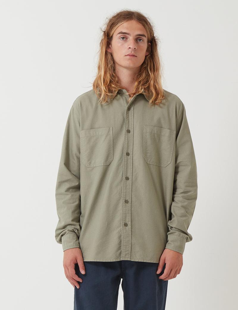 Nigel Cabourn Welder Pocket Oxford Shirt - Washed Army Green