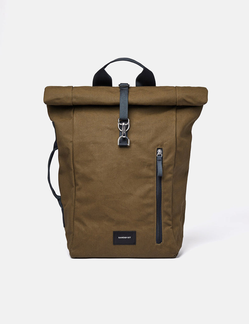 Sandqvist Dante Rolltop Backpack (Vegan) - Olive Green/Navy Blue