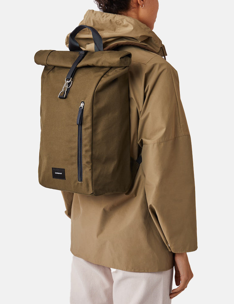 Sandqvist Dante Rolltop Backpack (Vegan) - Olive Green/Navy Blue