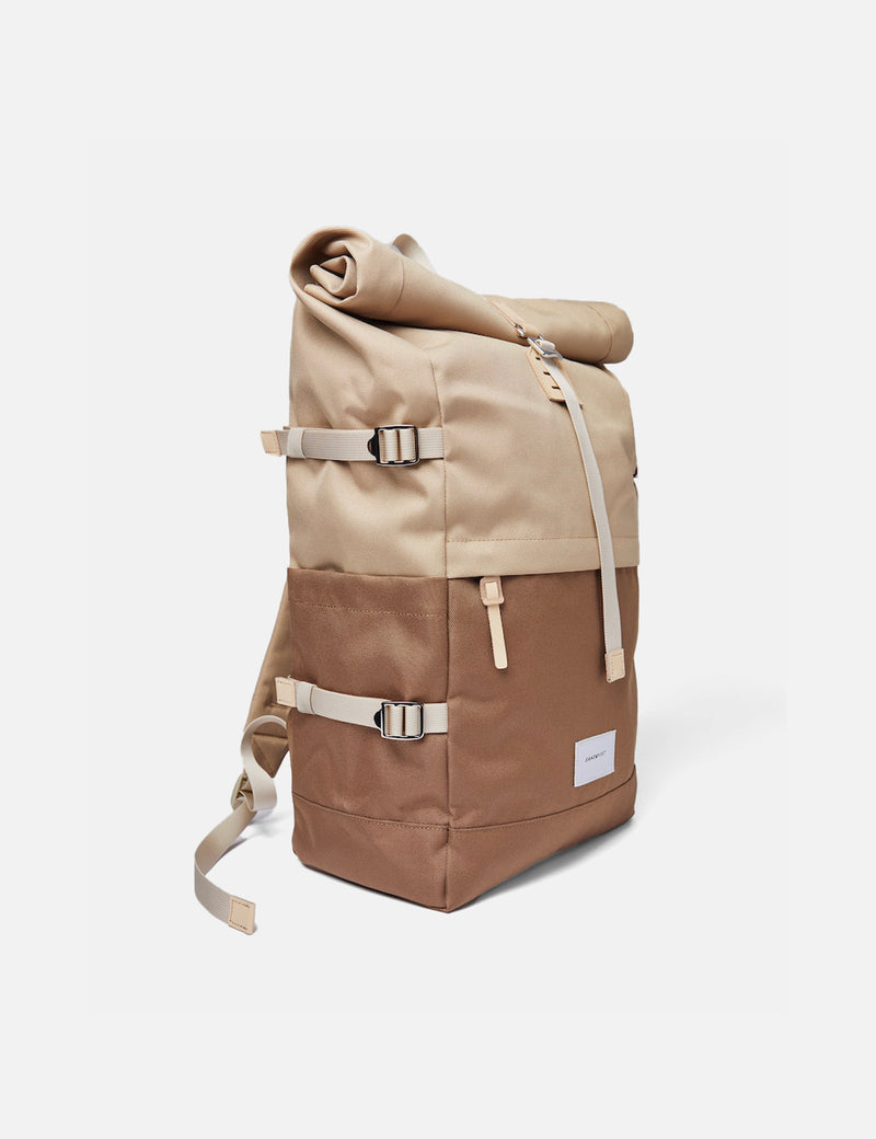 Sandqvist Bernt Rolltop Backpack - (Recycled Poly) - Brown/Natural Leather