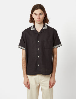 Corridor Hamsa Floral Short Sleeve Linen Shirt - Black