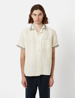 Corridor Hamsa Floral Short Sleeve Linen Shirt - Natural