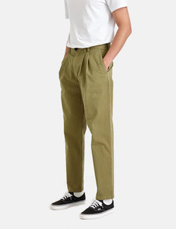 Wax London Pleat Trousers (Relaxed/Antill) - Khaki Green