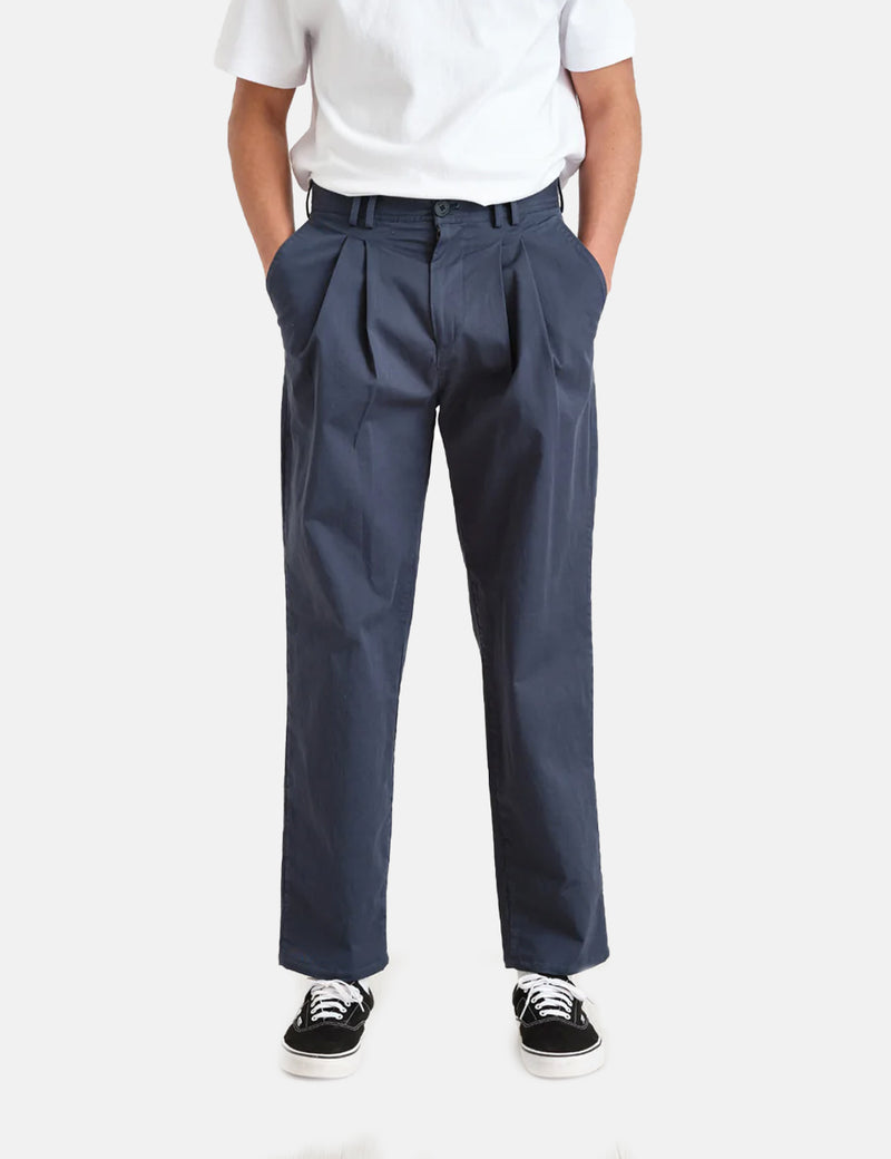 Wax London Pleat Trousers (Relaxed/Antill) - Navy Blue