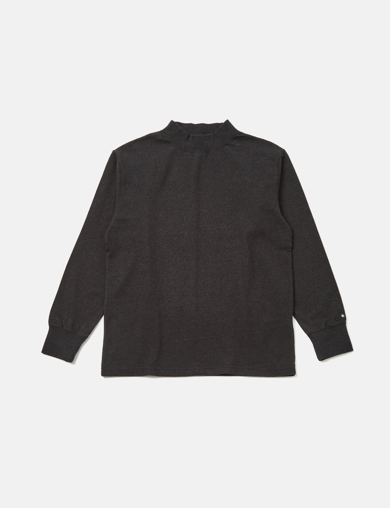 Snow Peak Recycled Cotton Heavy Mockneck Long Sleeve T-Shirt - Black