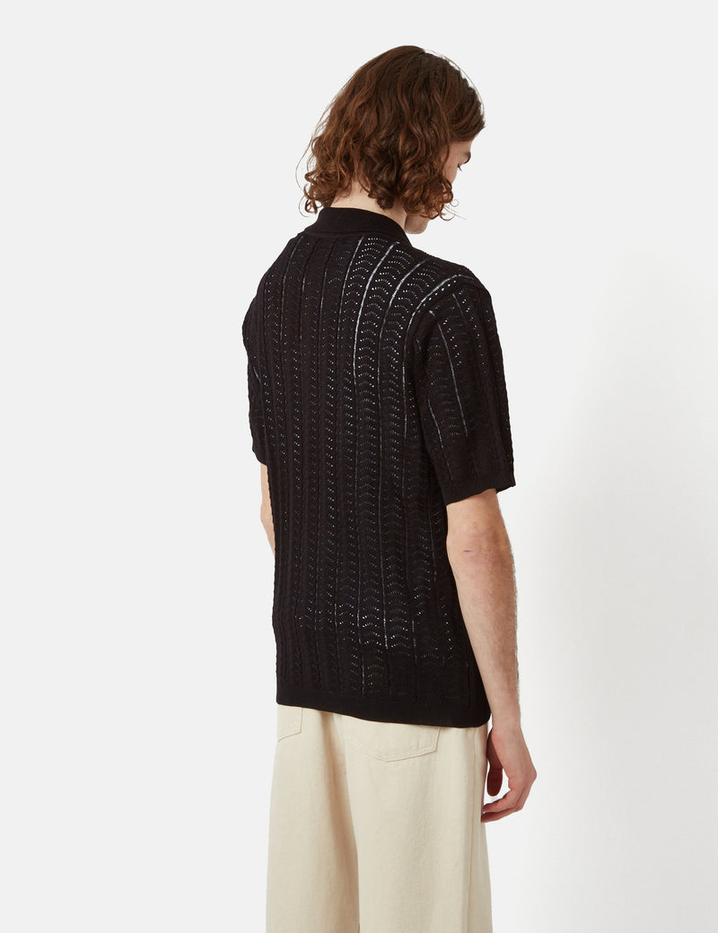 Corridor Scallop Short Sleeve Slouchy Polo Shirt - Black