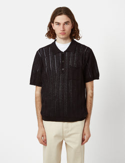 Corridor Scallop Short Sleeve Slouchy Polo Shirt - Black