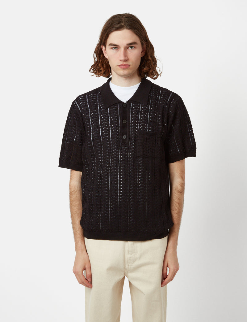 Corridor Scallop Short Sleeve Slouchy Polo Shirt - Black
