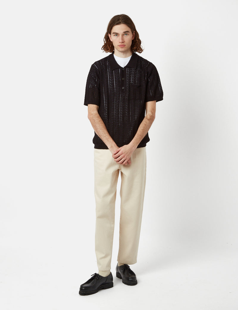 Corridor Scallop Short Sleeve Slouchy Polo Shirt - Black