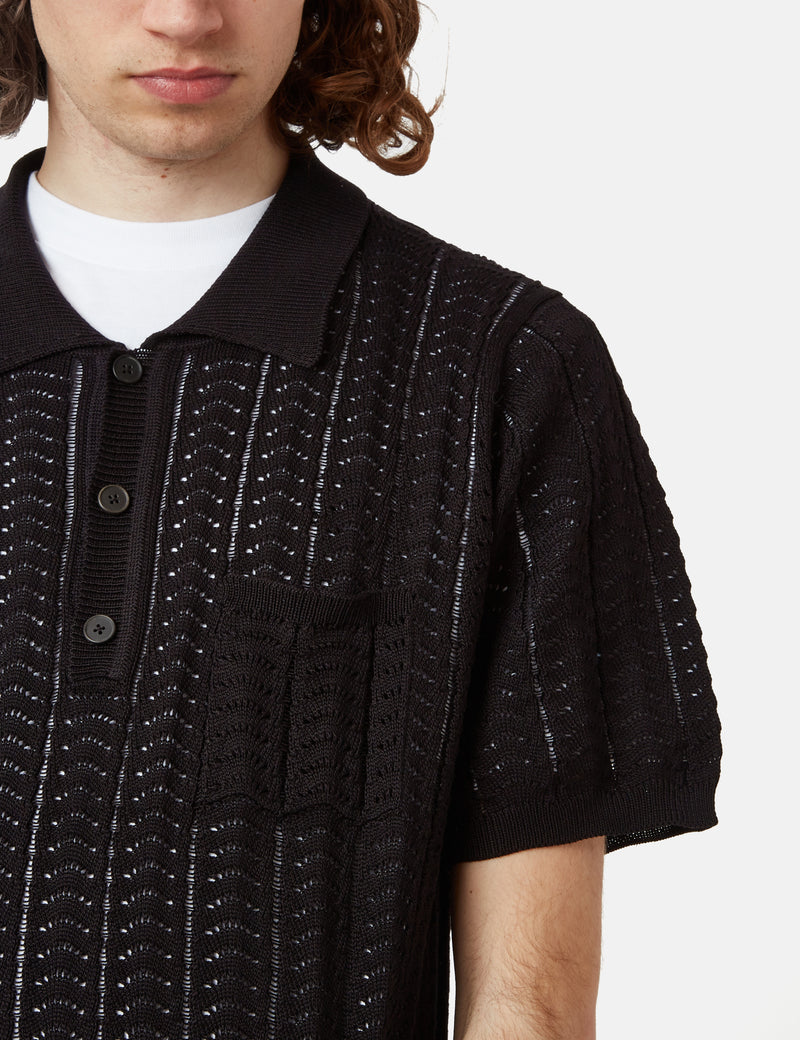 Corridor Scallop Short Sleeve Slouchy Polo Shirt - Black