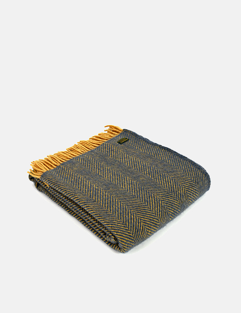 Tweedmill Herringbone Throw (150x183cm) - Navy/Mustard