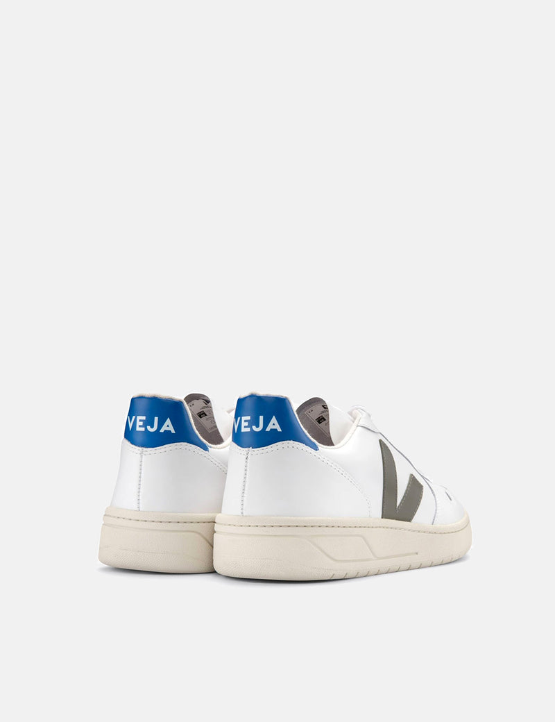 Womens Veja V-10 Leather Trainers - White/Kaki/Indigo
