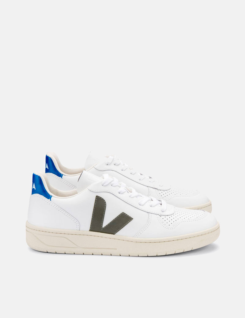 Veja V-10 Leather Trainers - Extra White/Khaki/Indigo