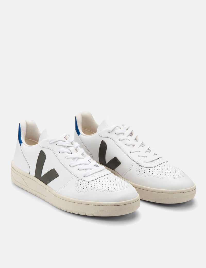 Veja V-10 Leather Trainers - Extra White/Khaki/Indigo