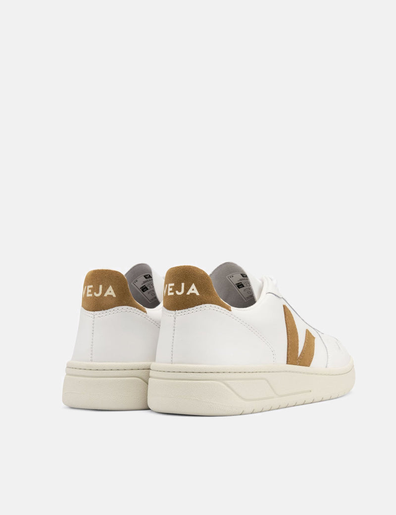 Womens Veja V-10 Leather Trainers - Extra White/Camel