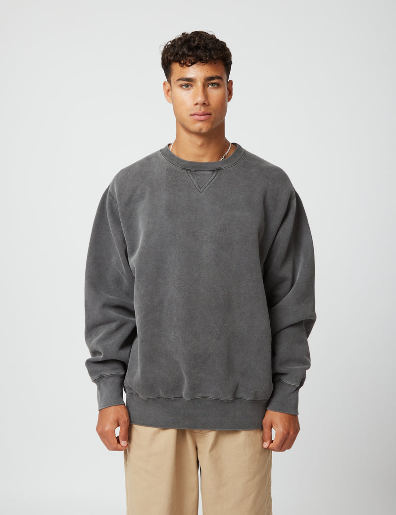 Bhode Pigment Dyed Crew Sweat (Organic/Canada Origin, 16oz) - Dusty Black