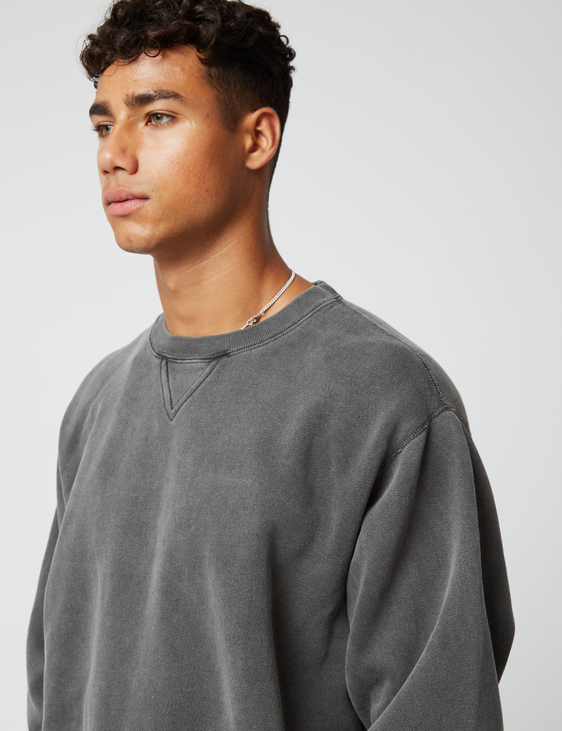 Bhode Pigment Dyed Crew Sweat (Organic/Canada Origin, 16oz) - Dusty Black