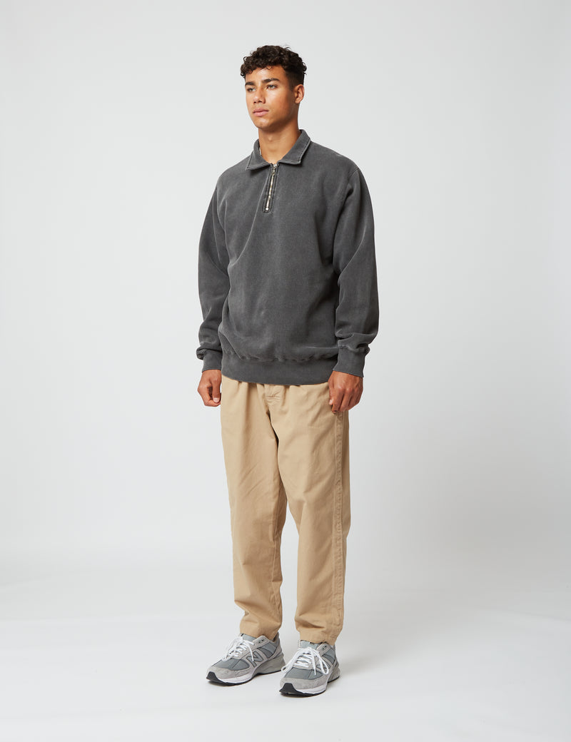 Bhode Pigment Dyed 1/4 Zip Sweat (Organic/Canada Origin, 16oz) - Dusty Black