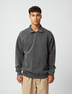 Bhode Pigment Dyed 1/4 Zip Sweat (Organic/Canada Origin, 16oz) - Dusty Black