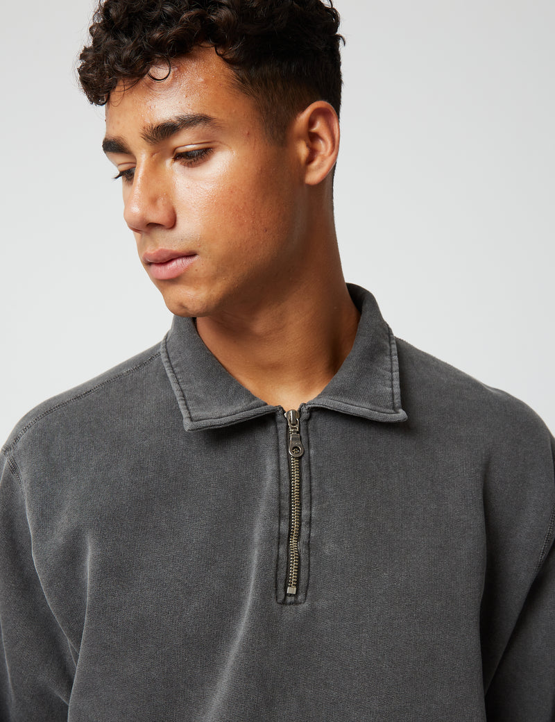 Bhode Pigment Dyed 1/4 Zip Sweat (Organic/Canada Origin, 16oz) - Dusty Black