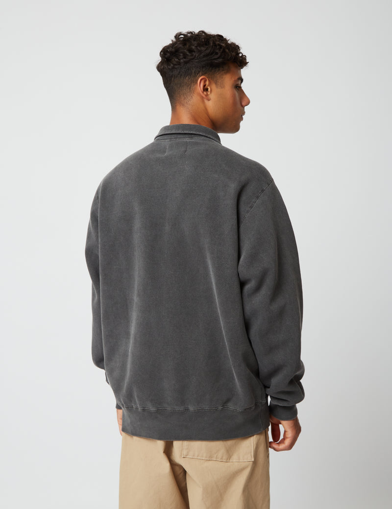 Bhode Pigment Dyed 1/4 Zip Sweat (Organic/Canada Origin, 16oz) - Dusty Black