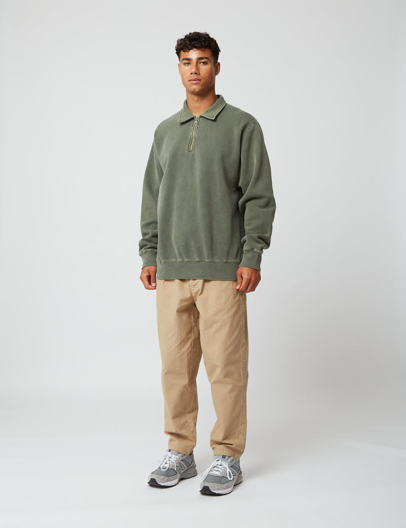 Bhode Pigment Dyed 1/4 Zip Sweat (Organic/Canada Origin, 16oz) - Dusty Sage