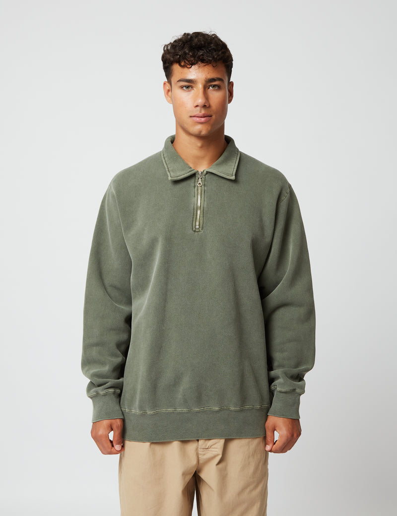 Bhode Pigment Dyed 1/4 Zip Sweat (Organic/Canada Origin, 16oz) - Dusty Sage