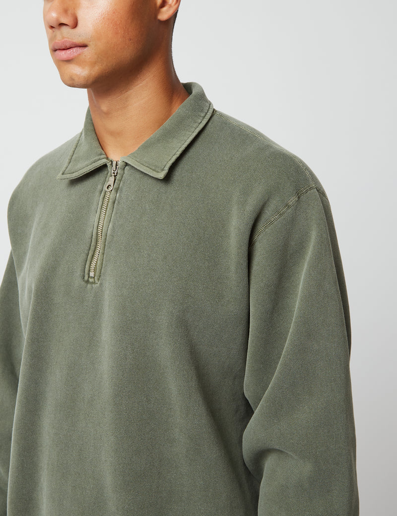 Bhode Pigment Dyed 1/4 Zip Sweat (Organic/Canada Origin, 16oz) - Dusty Sage
