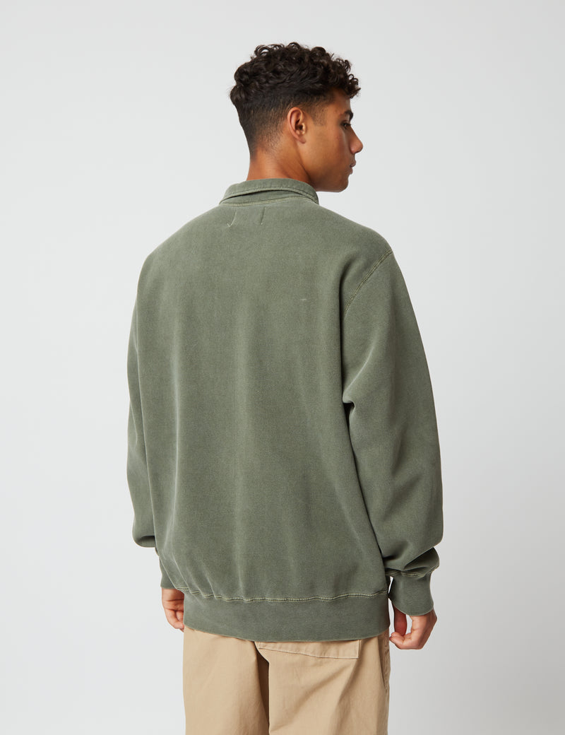 Bhode Pigment Dyed 1/4 Zip Sweat (Organic/Canada Origin, 16oz) - Dusty Sage