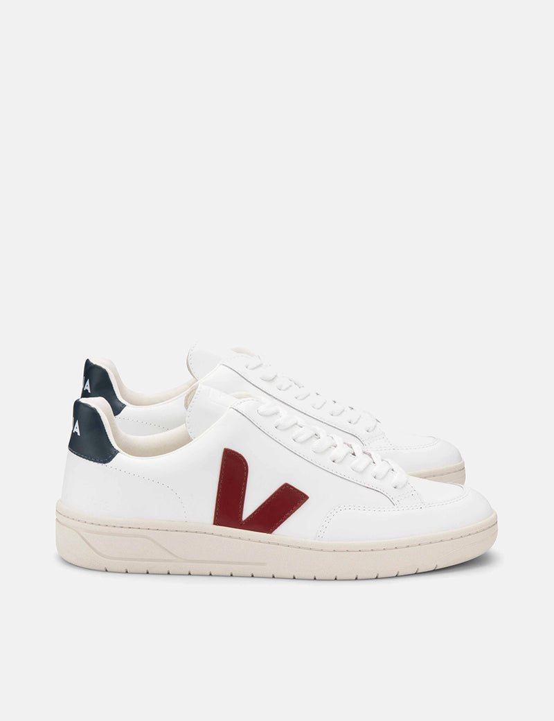 Veja V-12 Leather Trainers - White/Marsala/Nautico