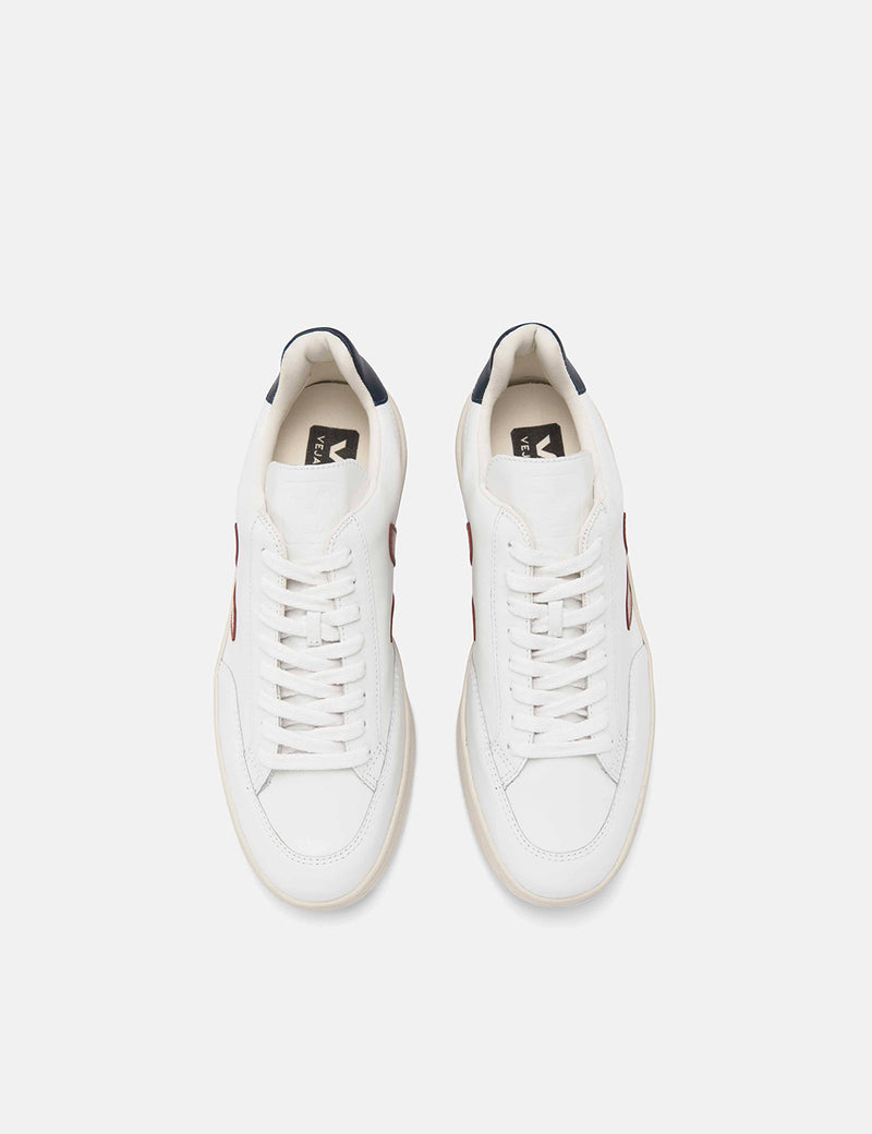 Veja V-12 Leather Trainers - White/Marsala/Nautico