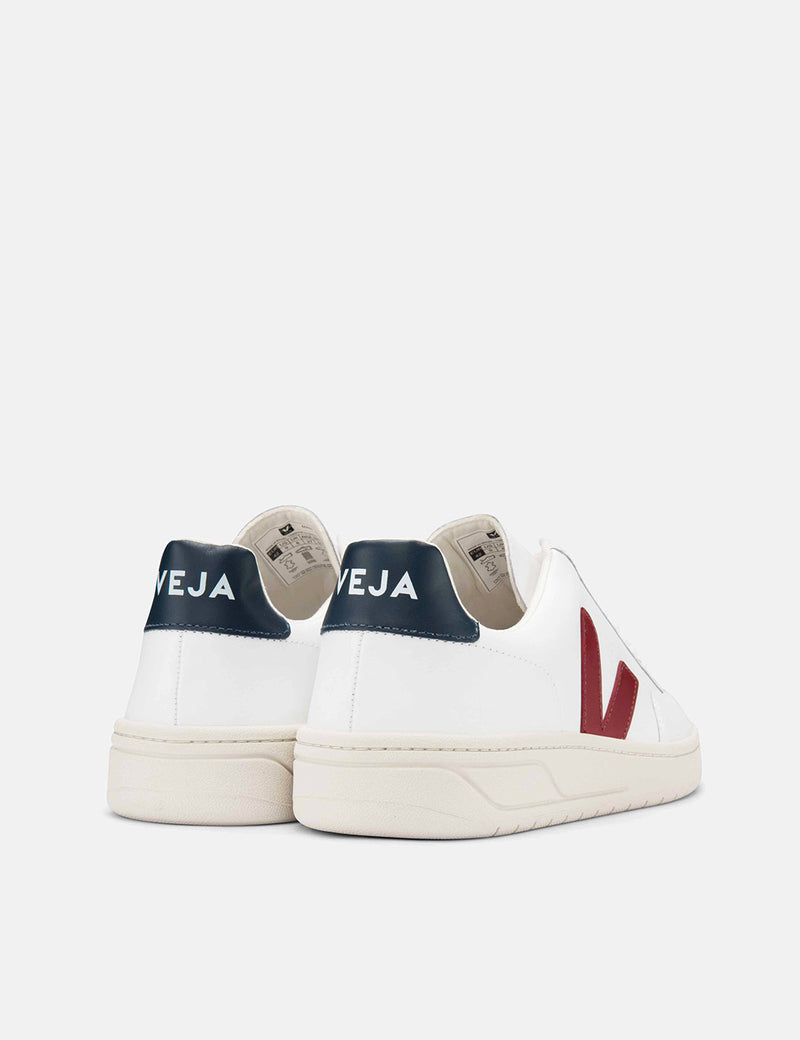Veja V-12 Leather Trainers - White/Marsala/Nautico