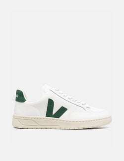Womens Veja V-12 Leather Trainers - Extra White/Cypress