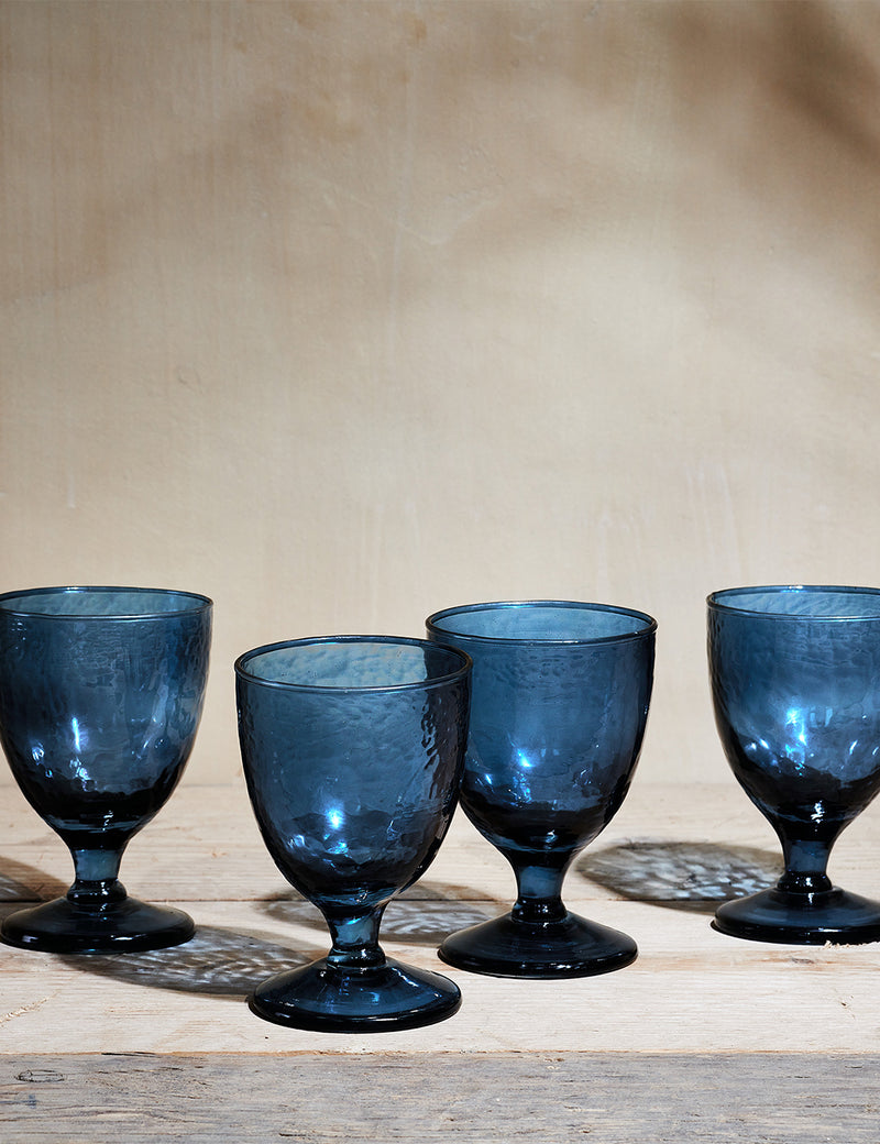 Nkuku Yala Hammered Wine Glass (Set of 4) - Indigo