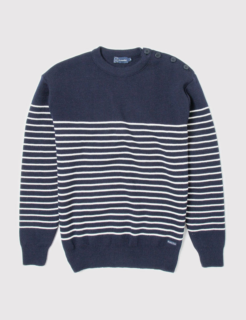 Armor Lux Dumet Striped Knit Jumper - Navy Blue - Article