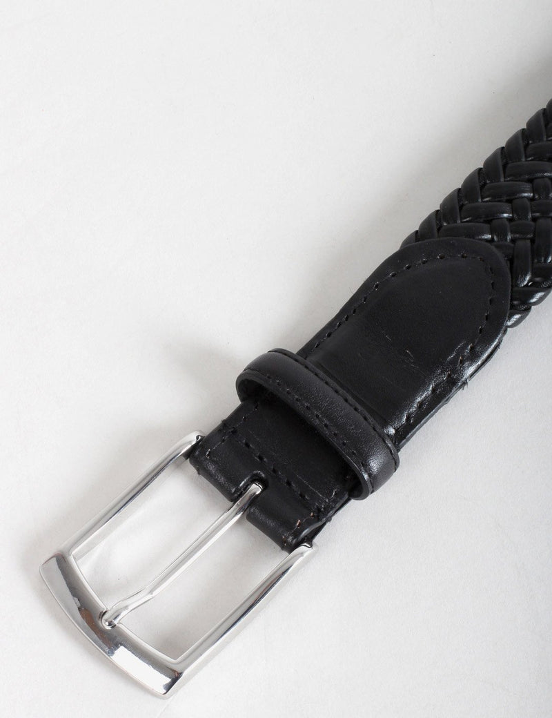 Dents Plaited Leather Belt - Black