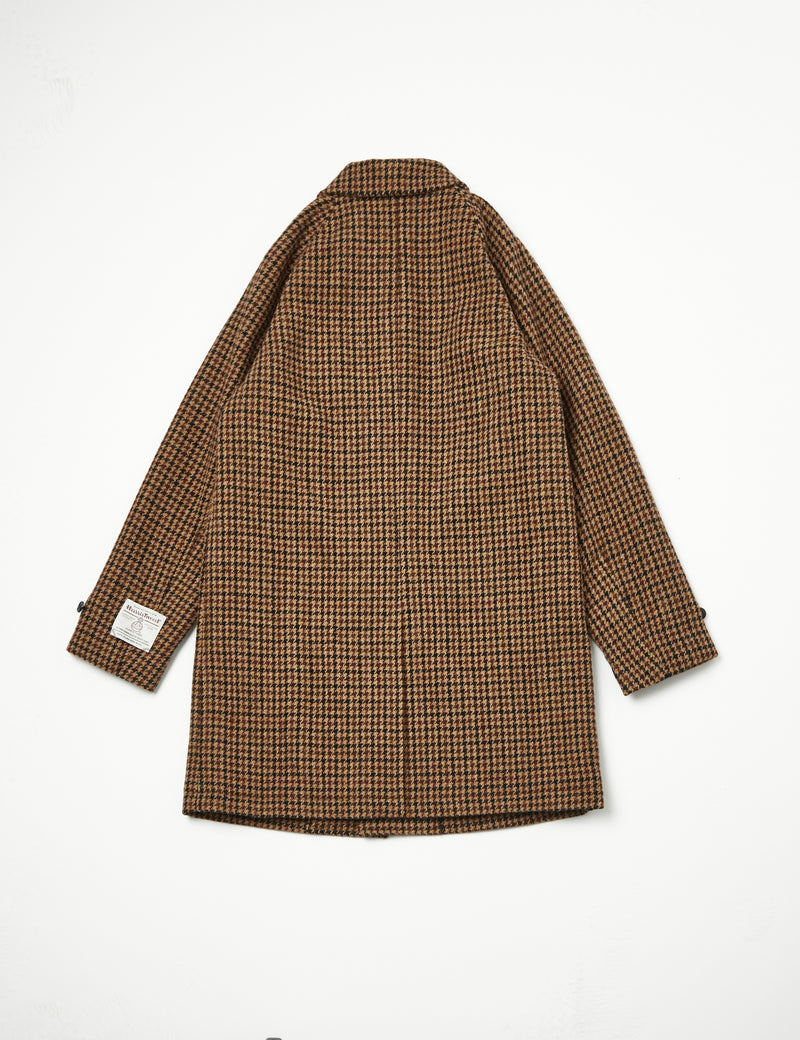 Beams Plus Balmacaan Collar Harris Tweed Coat - Gun Club Check Brown